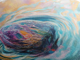 Floating Rock Art, surreal ocean painting, teal wall art, light pink wall art, moody art, nautical wall art, framed canvas print