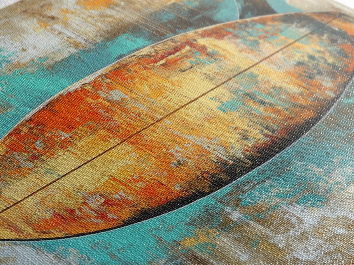 Rustic Surfboard, coastal decor, surf wall art, nautical painting, extra wide art, boho art, beach house decor, Canvas Print