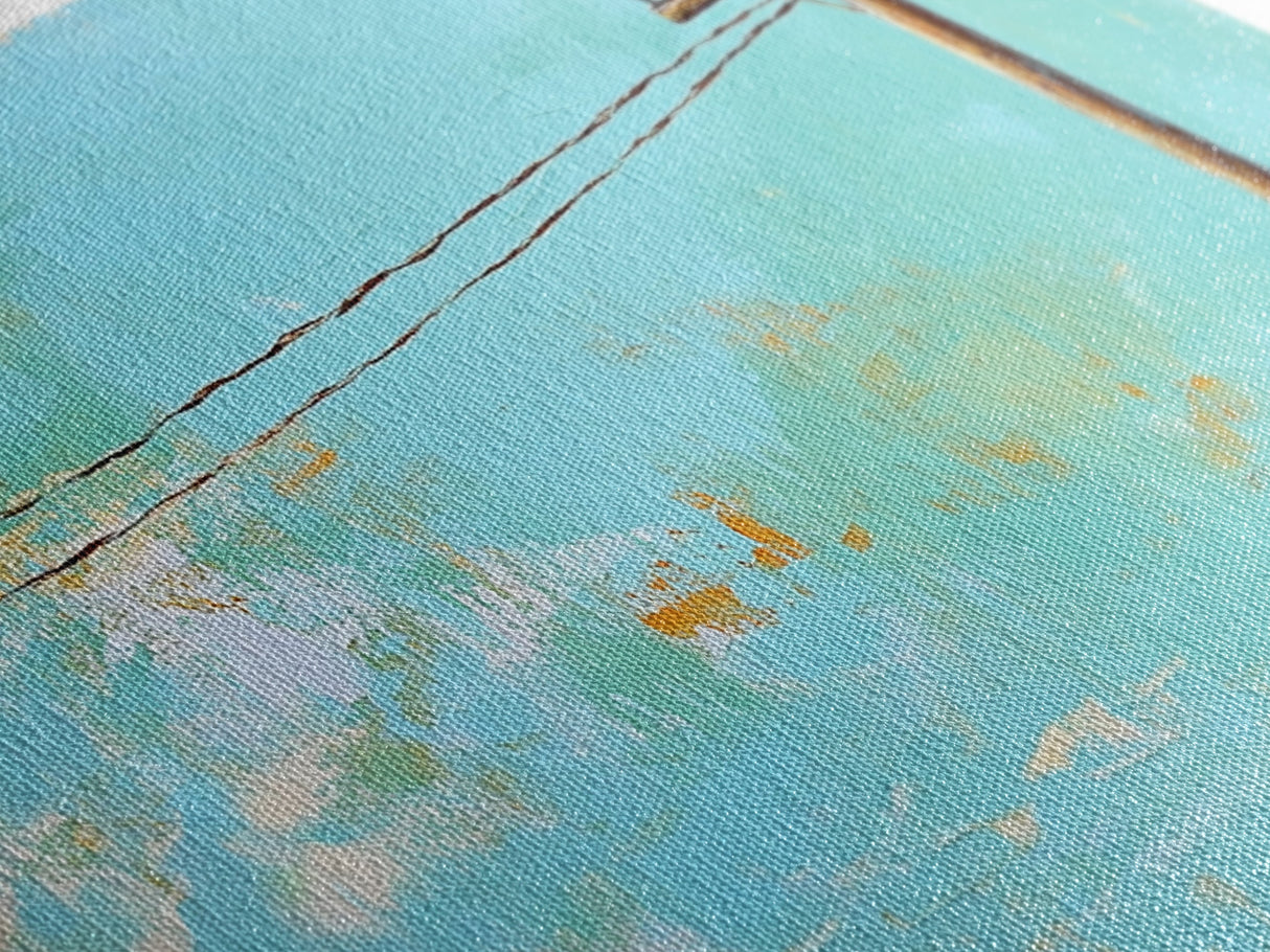 Power Lines, minimalist art, boho wall art, extra wide art, blue and green wall art, wabi sabi art, above sofa art, Canvas Print
