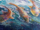 Koi Fish Painting, Framed Canvas Print, fly fishing art, trout art, extra wide painting, colorful fish painting, panoramic art