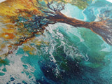 Tree in Waves, Canvas Print, coastal landscape art, wabi sabi art, extra wide painting, ocean painting, panoramic wall art