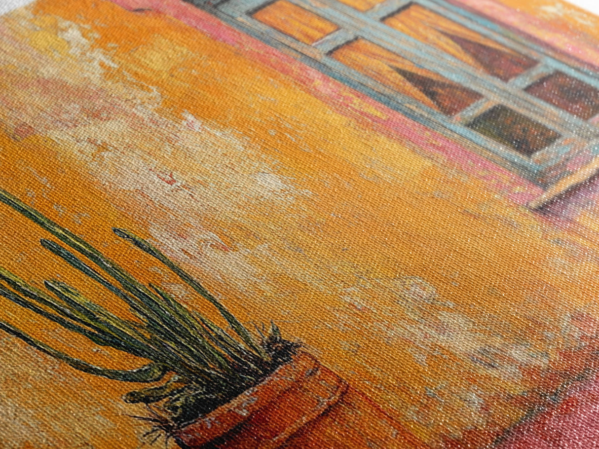 Mexican Window, Canvas Print, southwest wall art, warm color painting, extra wide painting, vibrant art, farmhouse art