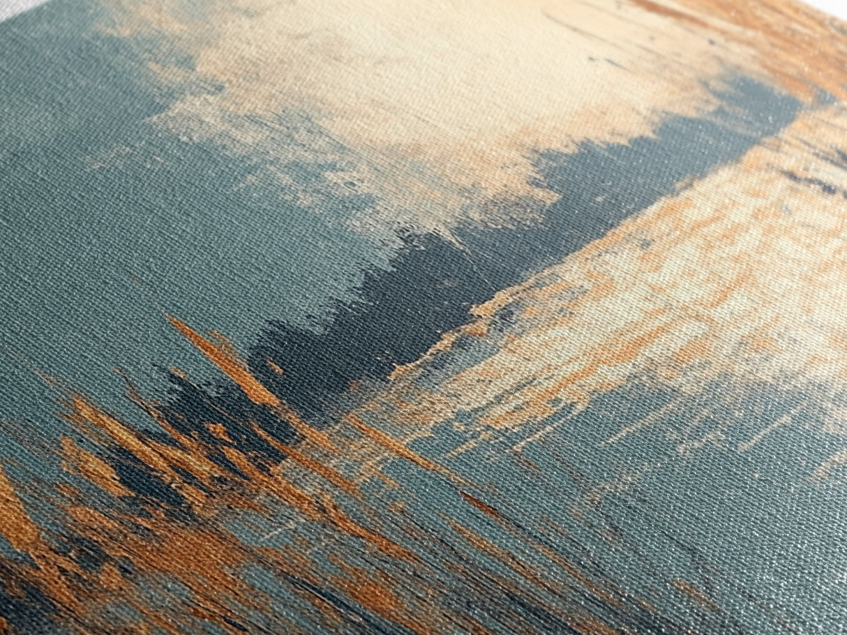 Marsh Landscape, Canvas Print, wabi sabi art, extra wide painting, panoramic wall art, minimalist landscape, soft neutral tones