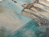 Lighthouse at Cliff, nautical wall art, coastal decor, dramatic seascape painting, panoramic painting, Framed Canvas Print, above sofa art