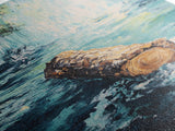 Log in Water, Forest at Dusk Painting, Rustic Nature Scene, Moody Wall Art, Blue and Green Decor, Framed Canvas Print