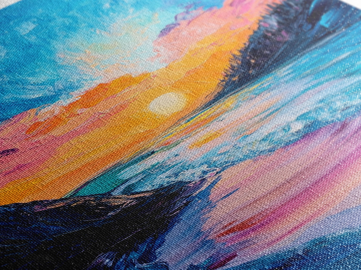 Colorful Beach, sunset painting, surf wall art, coastal painting, nautical decor, ocean waves, framed canvas print, seascape art