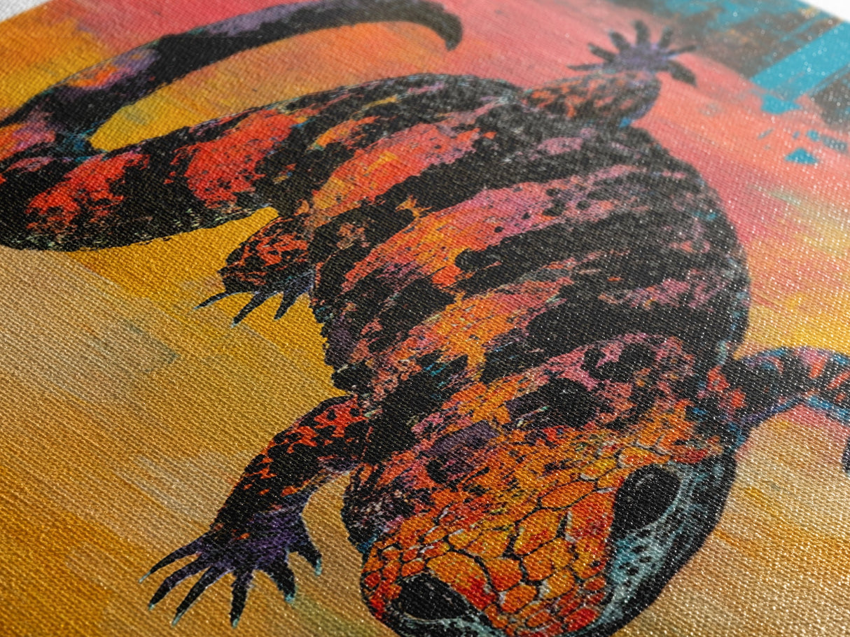 Colorful Lizard Art, wildlife painting, leopard wall art, whimsical art, rustic decor, southwest wall art, Canvas Print