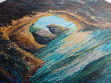 Sunlit Ocean Grotto, seascape painting, nautical painting, tropical wall art, blue and green wall art, Framed Canvas Print