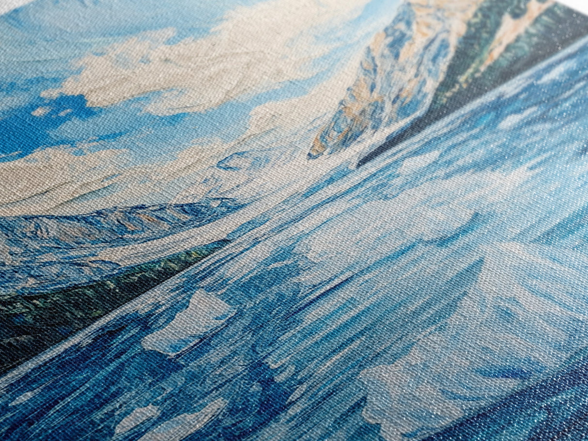 Glacial Lake View, lake Tahoe art, blue and green wall art, panoramic painting, framed canvas print, nature art, above couch art