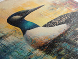 Loon Painting, bird art, blue and green wall art, moody art, gift idea for him, rustic decor, Framed Canvas Print, above couch art