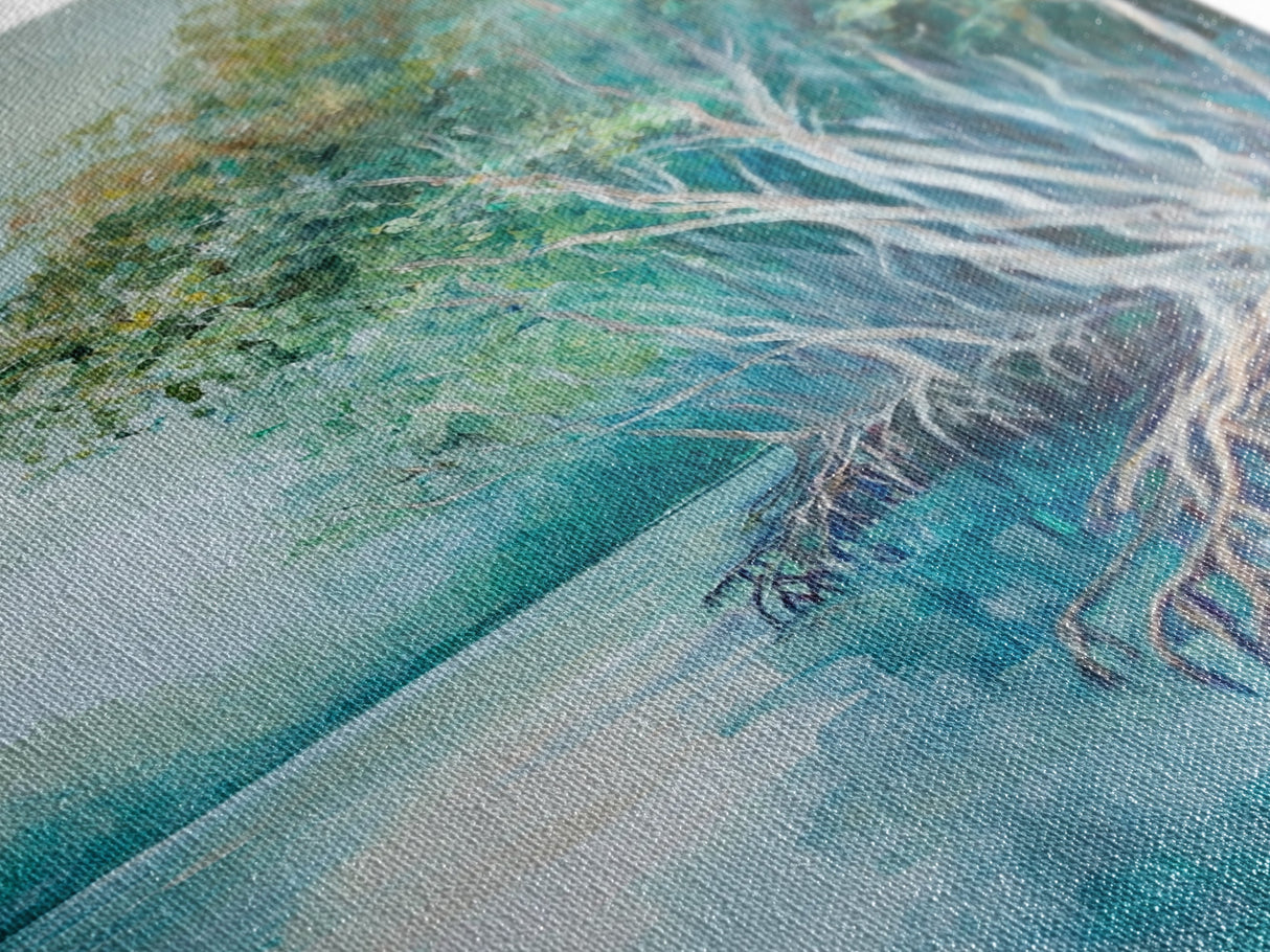 Mangrove Trees, coastal landscape art, tropical art, teal wall art, beach house decor, nautical wall art, Canvas Print, extra wide art