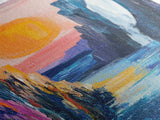 pink orange wall art, sunset painting, abstract landscape painting, blue and green wall art, Framed Canvas Print, boho art, modern decor