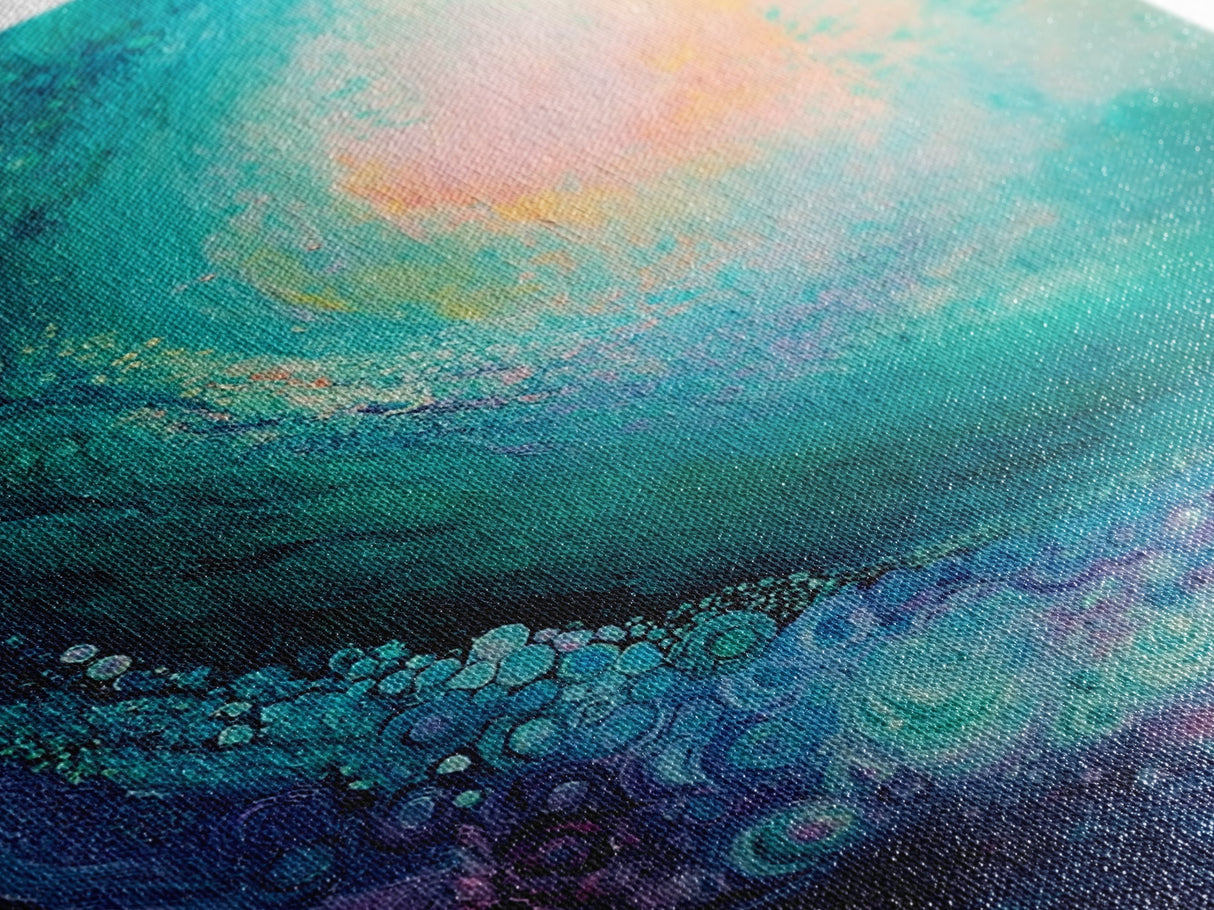 Ocean Wave, surf wall art, nautical decor, abstract seascape, beach house painting, blue and green wall art, framed canvas print