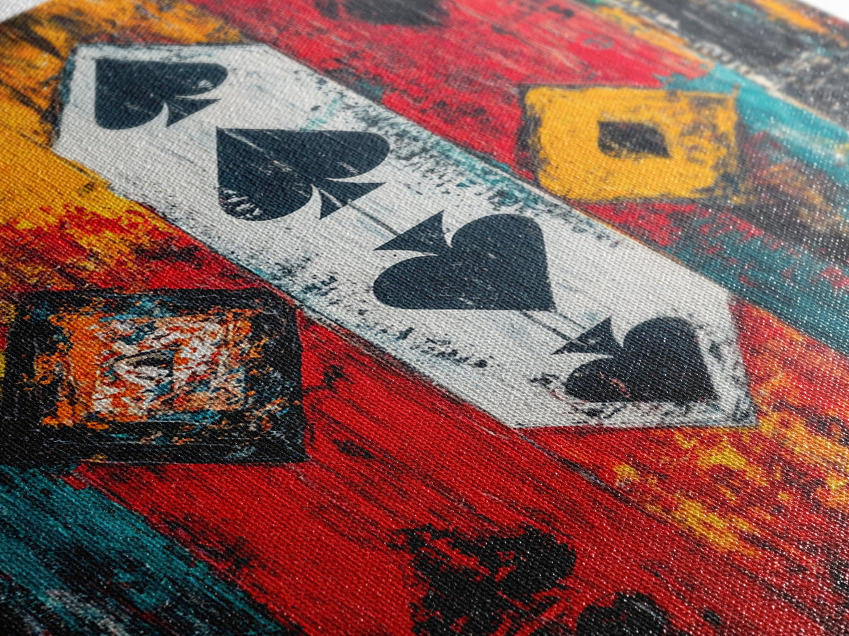 Playing Card Art, chicano art, bold abstract painting, moody art, graffiti wall art, framed canvas print, gift idea, rustic decor