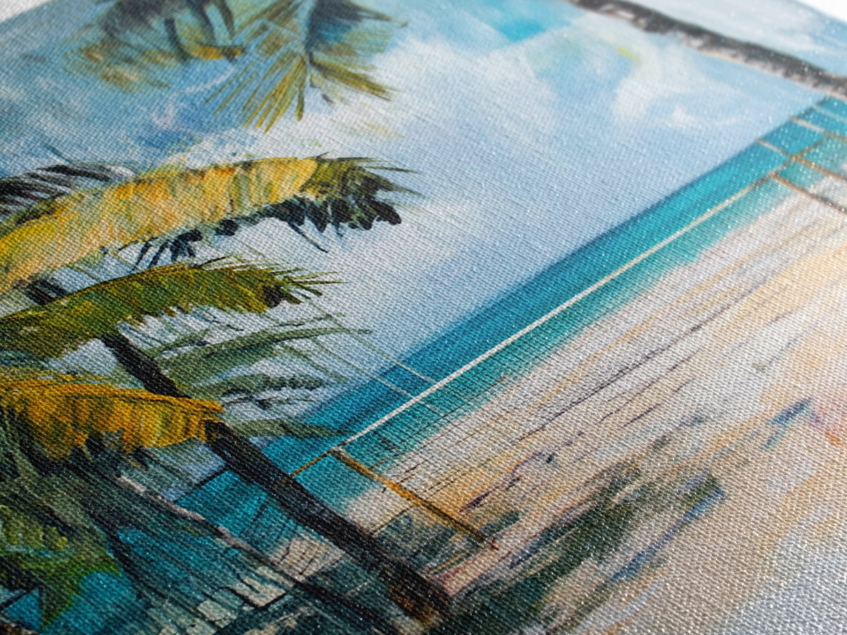 Beach Volleyball, Palm Tree Art, Nautical Painting, Coastal Wall Art, Ocean Art, Seascape Art, Canvas Print, Guest Room Art