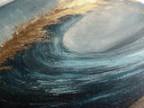 Majestic Ocean Wave Canvas Print Abstract Coastal Art, Gold and Blue Beach Wall Decor, Surfing Aesthetic, Living Room Accent