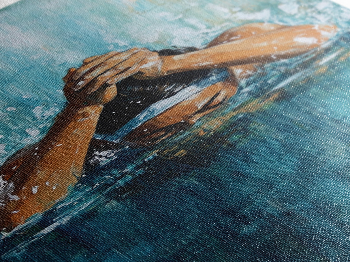 Swimmer Strength Canvas Print | Athlete Wall Art | Motivational Sports Painting | Modern Home Decor | Blue Water Abstract