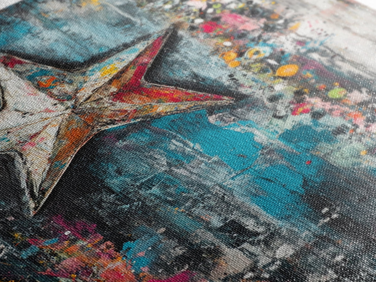 Metal Star Rustic Framed Canvas Print Patriotic Wall Art, Western Home Decor, Distressed Americana Artwork, Country Farmhouse Style