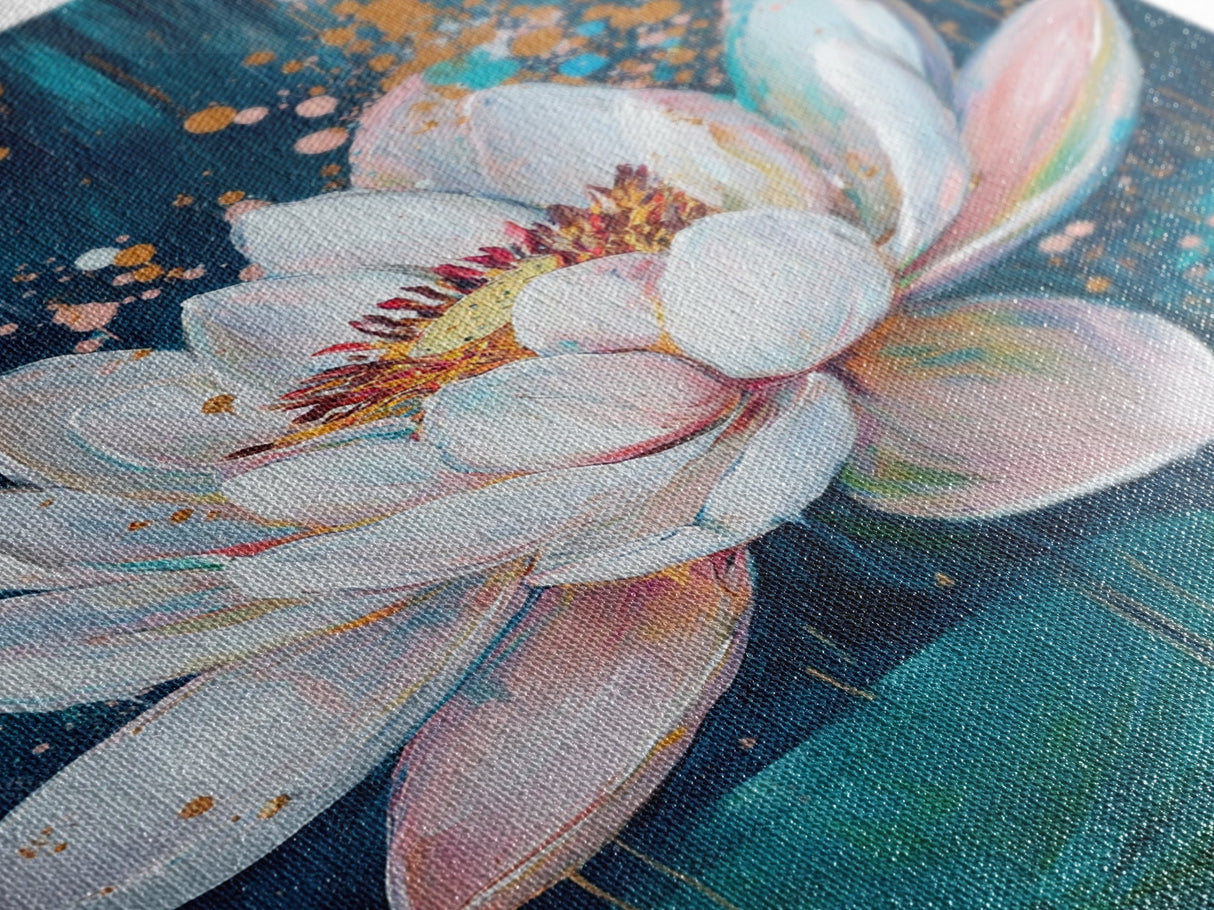 Lotus Flower Canvas Print Zen Wall Art Spiritual Meditation Decor Feminine Botanical Painting Bedroom Bathroom Boho Gift