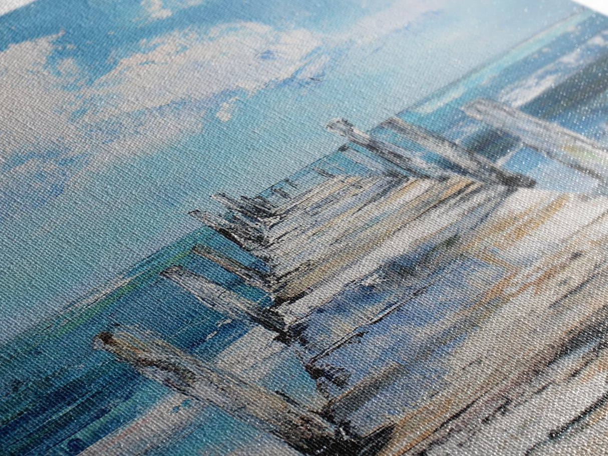 Wooden Pier Canvas Print Coastal Wall Art Beach House Decor Serene Ocean Painting Nautical Living Room Modern Home Gift