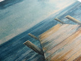 Wooden Dock on Water Framed Canvas Print | Lake House Wall Art | Tranquil Nature Painting | Rustic Cabin Decor | Boho Art