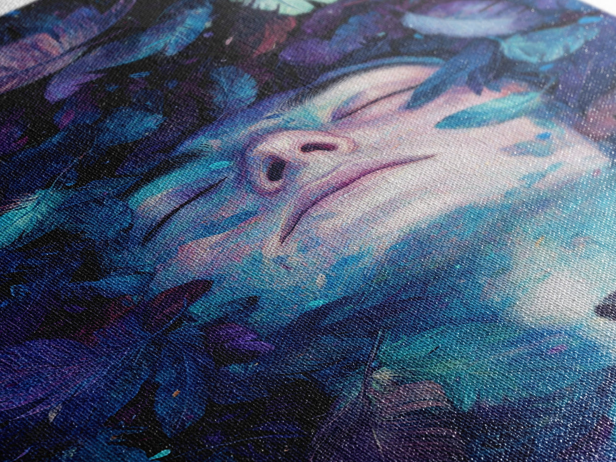 Dreamy Blue Feathers Canvas Print | Ethereal Surreal Art | Boho Bedroom Decor | Unique Abstract Painting | Cosmic Wall Art