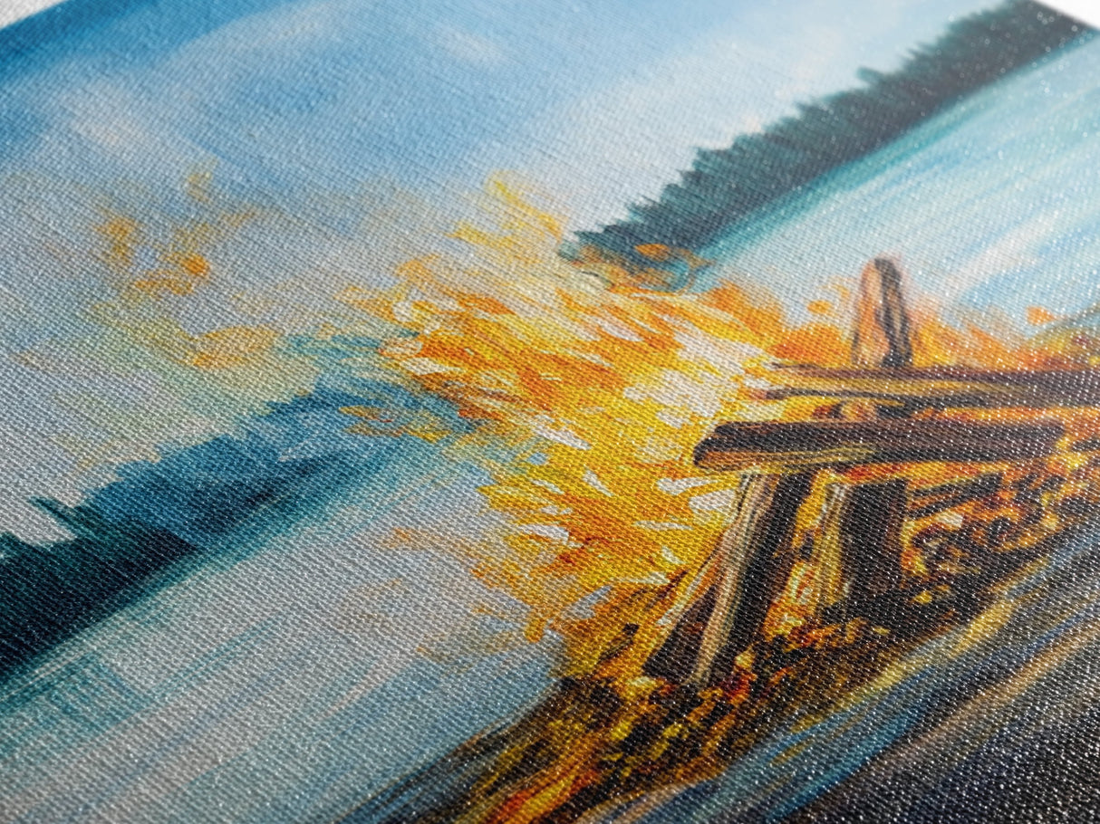 Lakeside Bonfire, Camping Art, Outdoor Wall Art, Cozy Campfire Painting, Nature Art, Rustic Decor, Above Couch Art, Canvas Print