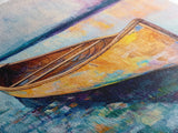 Wooden Canoe, Coastal Landscape Art, Nautical Wall Art, Seascape Painting, Lake Tahoe Art, Extra Wide Art, Framed Canvas Print