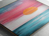 Sunset Horizon, pink orange wall art, nautical painting, coastal decor, above bed wall art, wabi sabi art, Framed Canvas Print, boho art