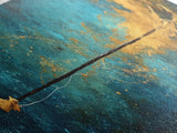 Cosmic Fishing Line Canvas Print Abstract Space Wall Art Gold and Blue Modern Artwork Celestial Decor Living Room Framed Art