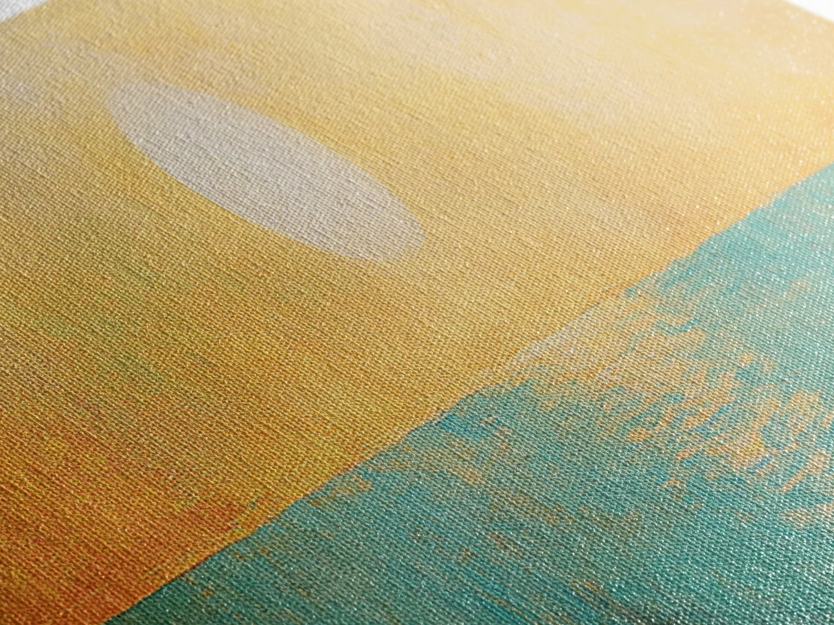 Golden Sunset Coastal Canvas Print, Minimalist Ocean Wall Art, Warm Beach Decor, Large Modern Art, Bedroom Wall Art, Nature Painting