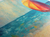 Vibrant Beach Umbrella Painting, Colorful Coastal Ocean Art, Bold Summer Seascape Decor, Bright Living Room, Canvas Print