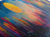 Neon Moon Fantasy Canvas Print - Vibrant Sci-Fi Cityscape Painting, Psychedelic Wall Art, Trippy Room Aesthetic, Urban Decor
