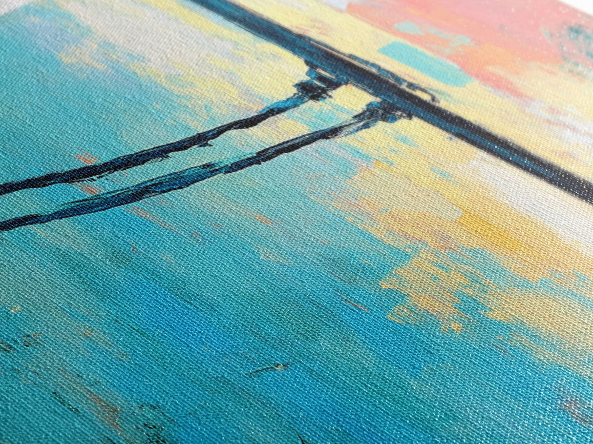 Powerline, Sky, Abstract, Pastel, Framed Canvas Print, Modern Wall Art, Minimalist Art, Living Room Decor, Urban Aesthetic