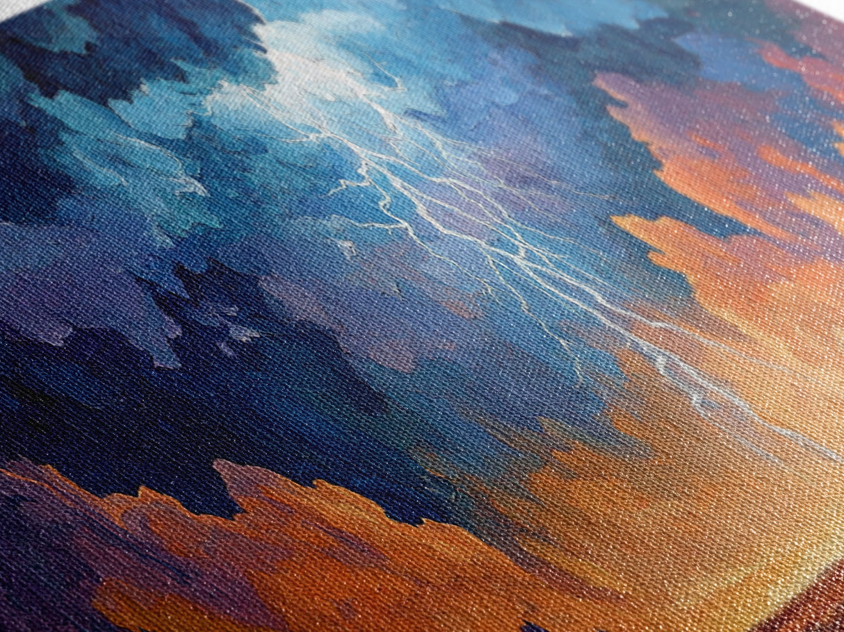 Lightning, Storm, Dramatic, Skyscape, Framed Canvas Print, Abstract Landscape Art, Dark Wall Art, Office Decor, Sky Painting