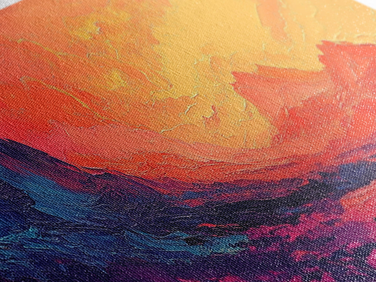 Sunset Mountains, Abstract Landscape, Canvas Print, Colorful Wall Art, Living Room Decor, Boho Art, Office Wall Art, Vibrant Painting