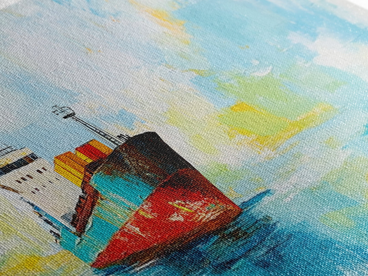 Cargo Ship Ocean Framed Canvas Print Nautical Wall Art, Maritime Decor, Industrial Seascape Painting, Coastal Living Room Artwork