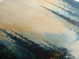 Misty Forest Landscape Wall Art, Blue and Gold Nature Painting, Rustic Cabin Decor, Cozy Woodland Art, Fall Living Room Artwork