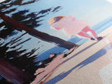 Walking Alone, Pink Dress, Scenic Art, Framed Canvas Print, Minimalist Wall Art, Nature Painting, Bedroom Decor, Boho Art, Gift