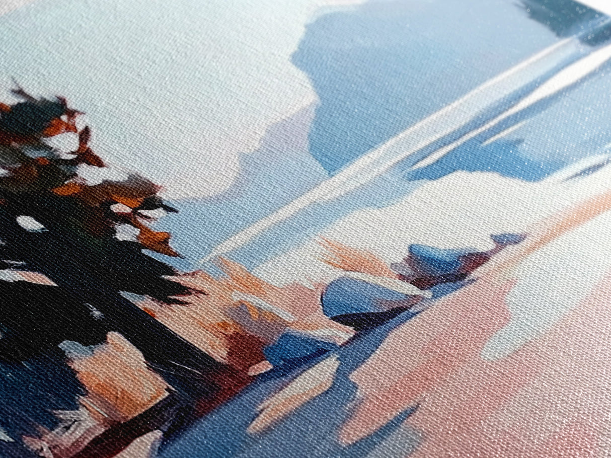 Mountain Lake, Pine Tree, Scenic Nature, Landscape Painting, Framed Canvas Print, Bedroom Wall Art, Rustic Home Decor, Nature Gift