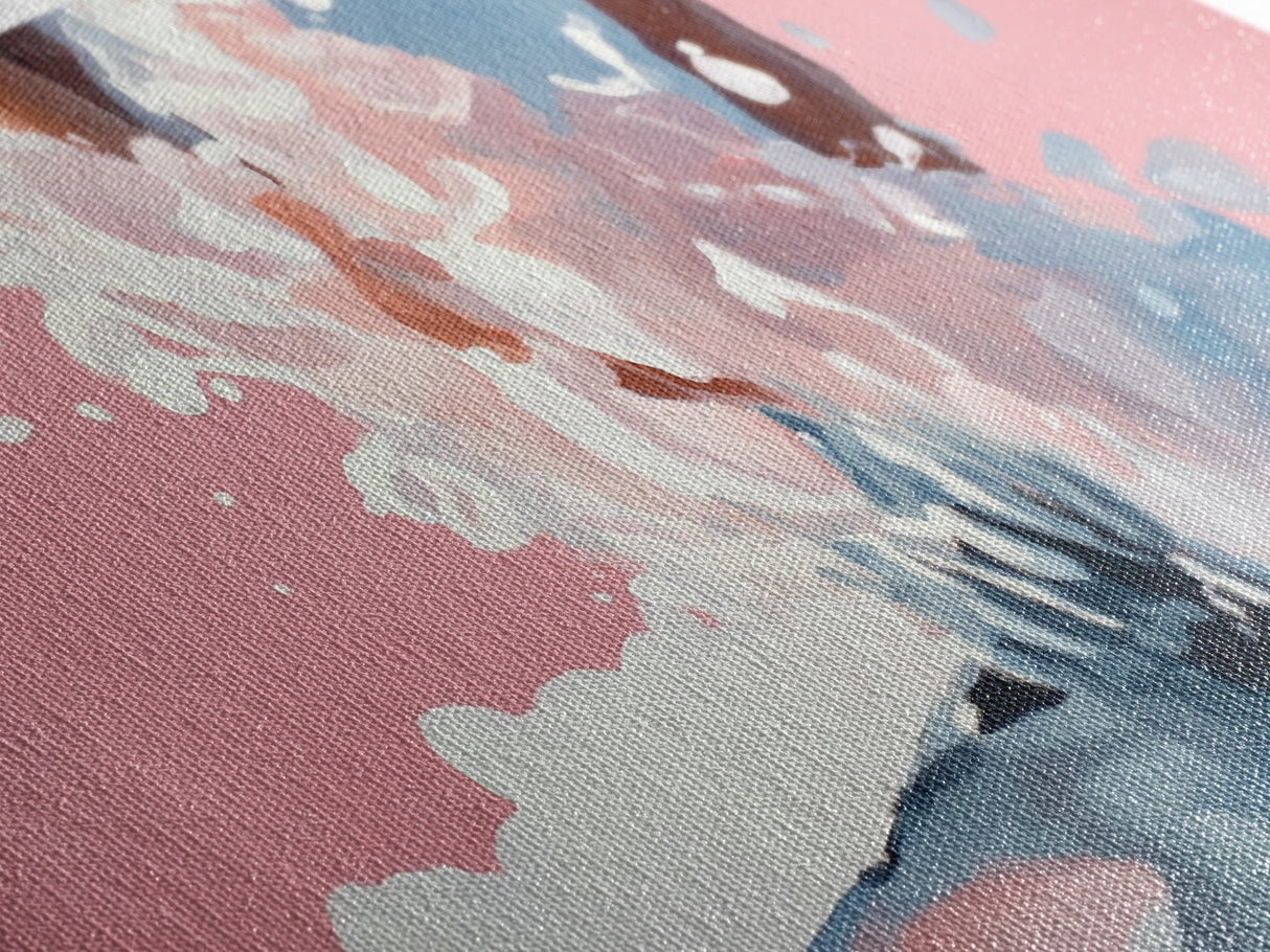 Splashing Water, Abstract Ocean Art, Pink Blue Aesthetic, Coastal Wall Decor, Modern Minimalist, Living Room Art, Canvas Print