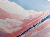 Cloudy Seascape, Pink Horizon, Framed Canvas Print, Coastal Art, Serene Wall Decor, Sunset Painting, Ocean Aesthetic
