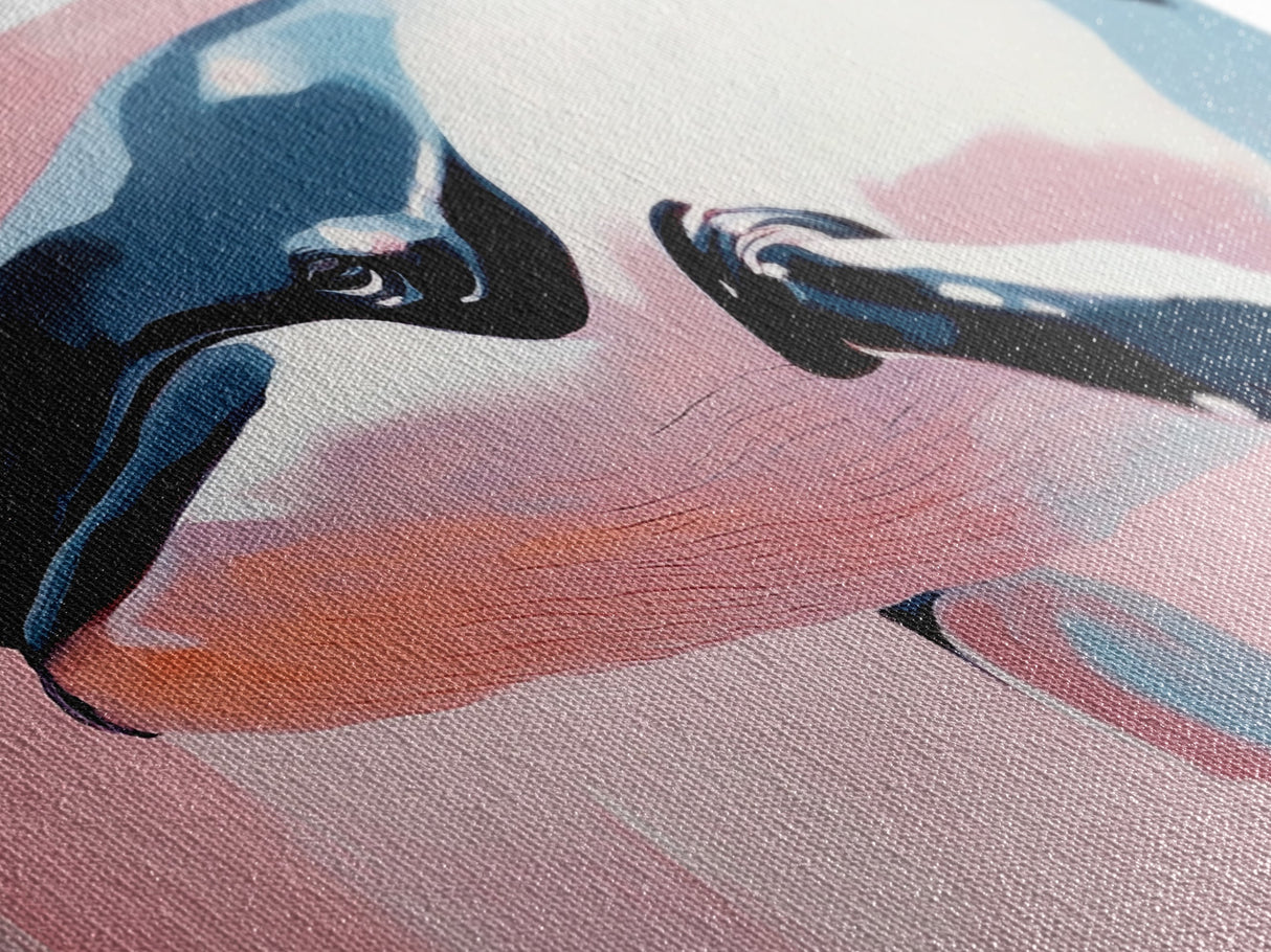 Whale, Ocean Beauty, Nautical Wall Art, Coastal Decor, Living Room Statement, Framed Canvas Print, Pastel Marine Life, Soft Pink Blue Tones