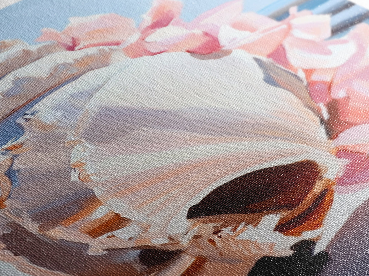 Seashell, Pink Flowers, Beach Aesthetic, Coastal Wall Art, Framed Canvas Print, Nautical Decor, Ocean Lover, Bedroom Art