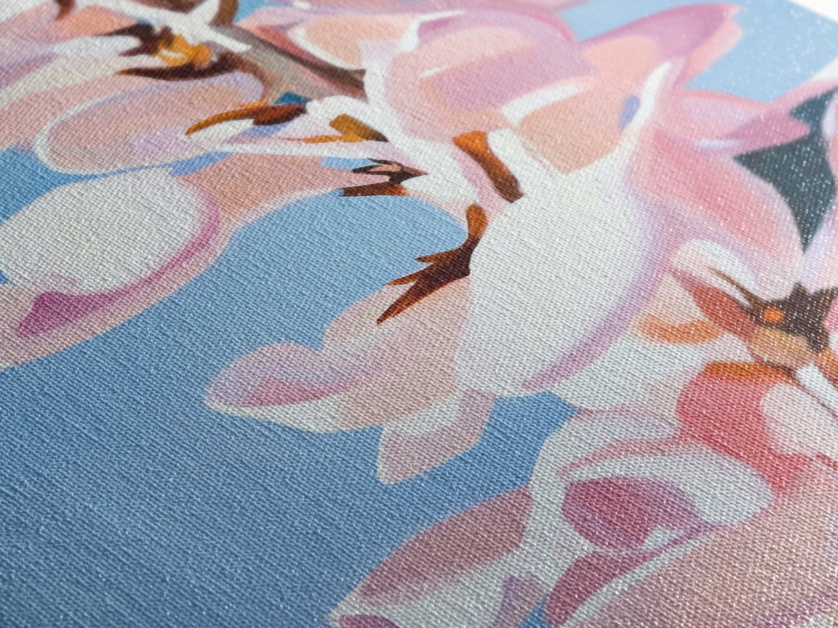 Magnolia Blossom, Pink Flowers, Botanical Wall Art, Minimalist Floral, Framed Canvas Print, Spring Aesthetic, Bedroom Decor, Nature Art