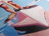 Pink Canoe, Girl, Reflection, Framed Canvas Print, Coastal Wall Art, Nautical Decor, Summer Aesthetic, Beach House Art, Boho Art