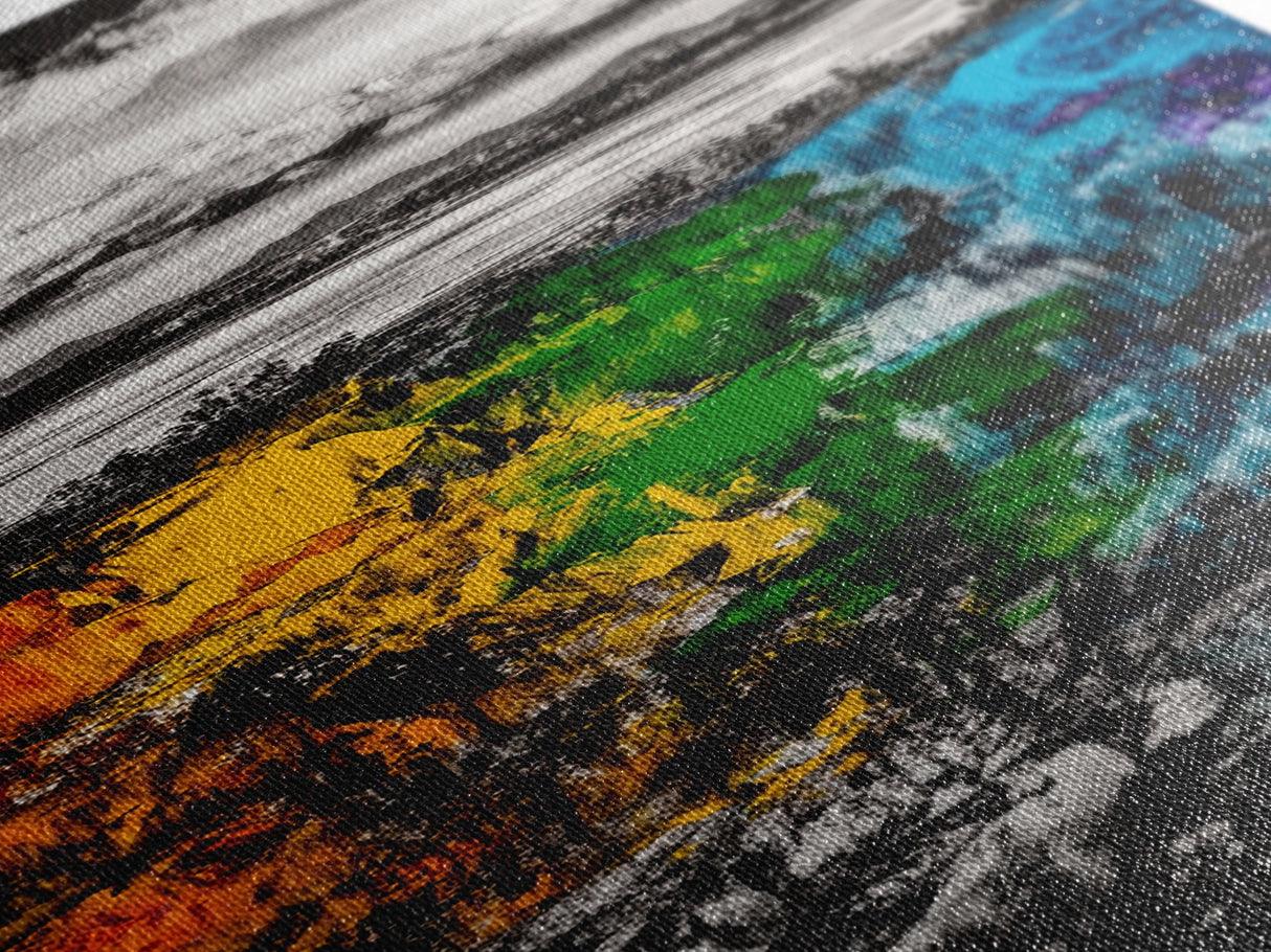 Abstract Mountain, Scenic Landscape, Autumn Colors Art, Canvas Print, Bold Nature Painting, Modern Wall Art, Office Decor