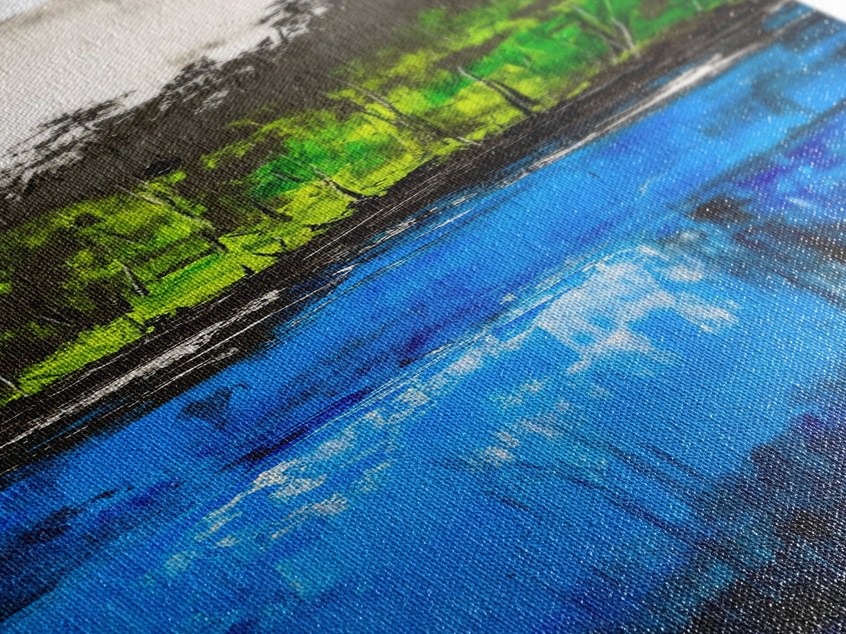 Forest Reflection, Abstract Lake Scene, Blue Green Water Art, Serene Nature Aesthetic, Unique Home Accent, Canvas Print