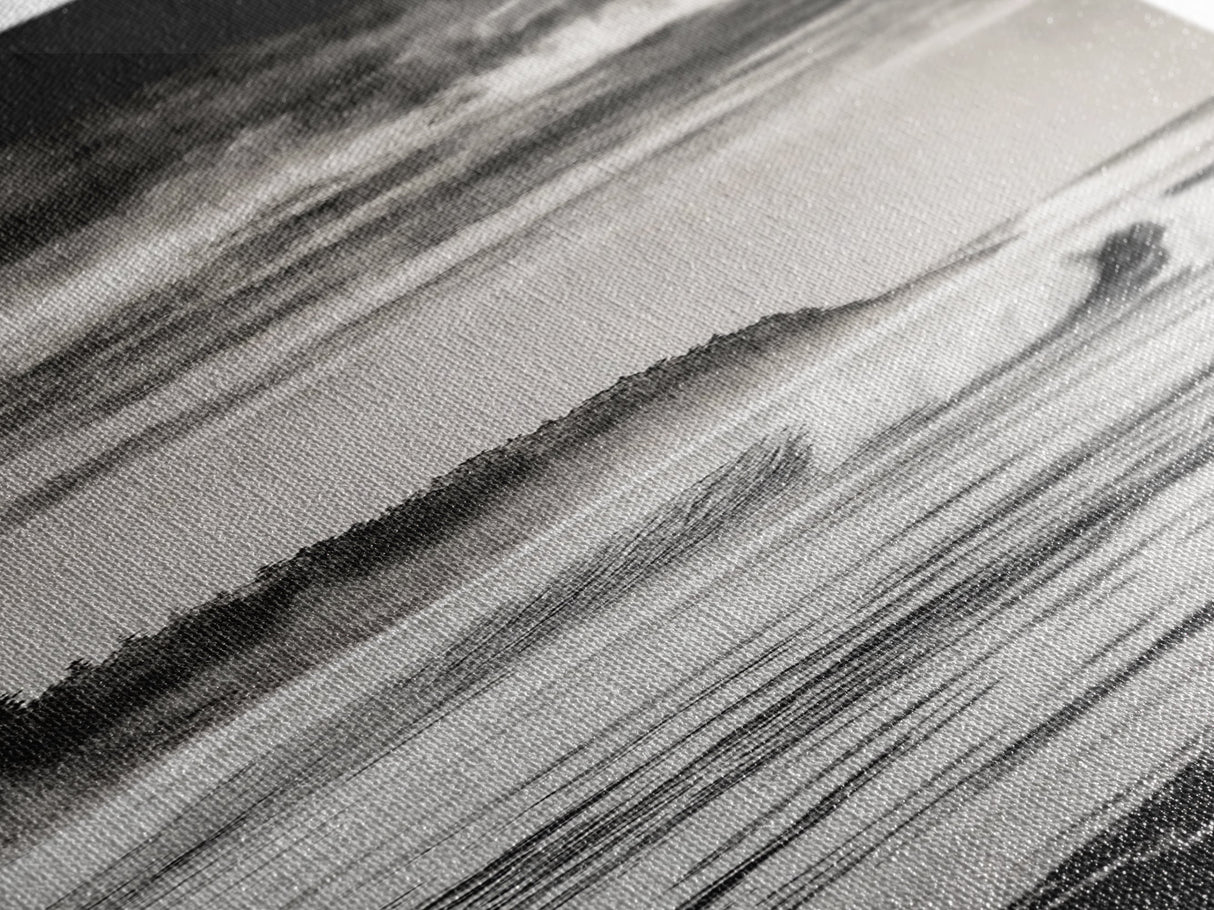 Stormy Waves, Ocean Landscape, Black and White, Framed Canvas Print, Coastal Wall Art, Modern Office Decor, Minimalist Seascape Painting