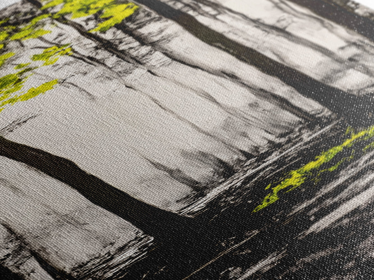 Misty Forest, Yellow Leaves, Autumn Woods, Framed Canvas Print, Nature Wall Art, Modern Home Decor, Minimalist Landscape, Fall Art